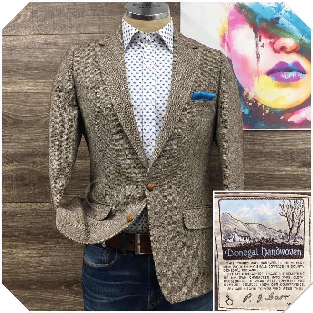 VINTAGE Mens Donegal Tweed Blazer Sport Coat Casual Jacket Size 36R Wool Suit